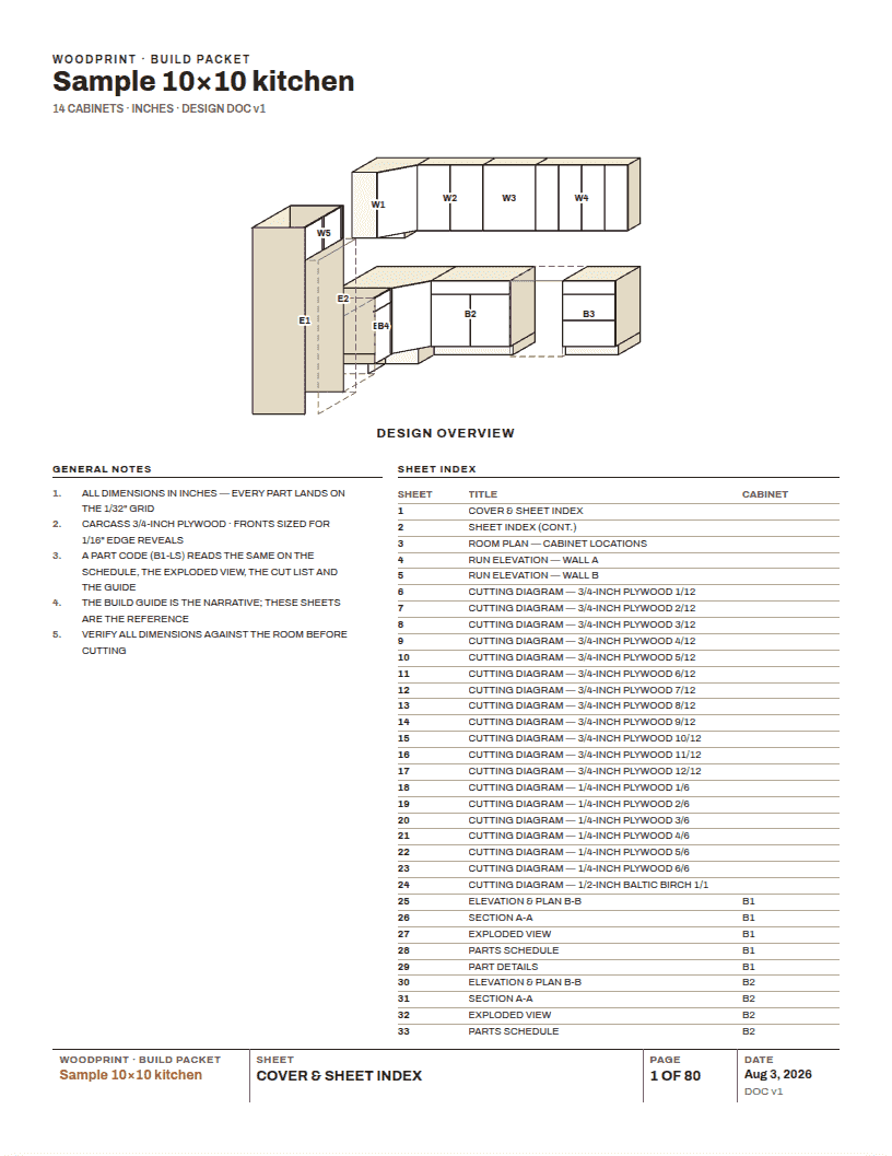 The packet cover sheet with the design overview drawing and the sheet index